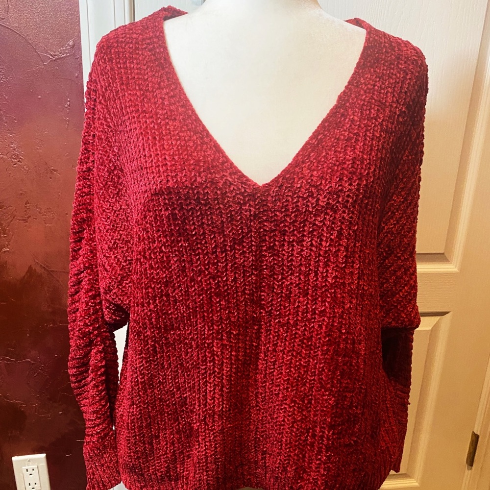 NWOT Chenille Looking Red V-Neck Sweater
